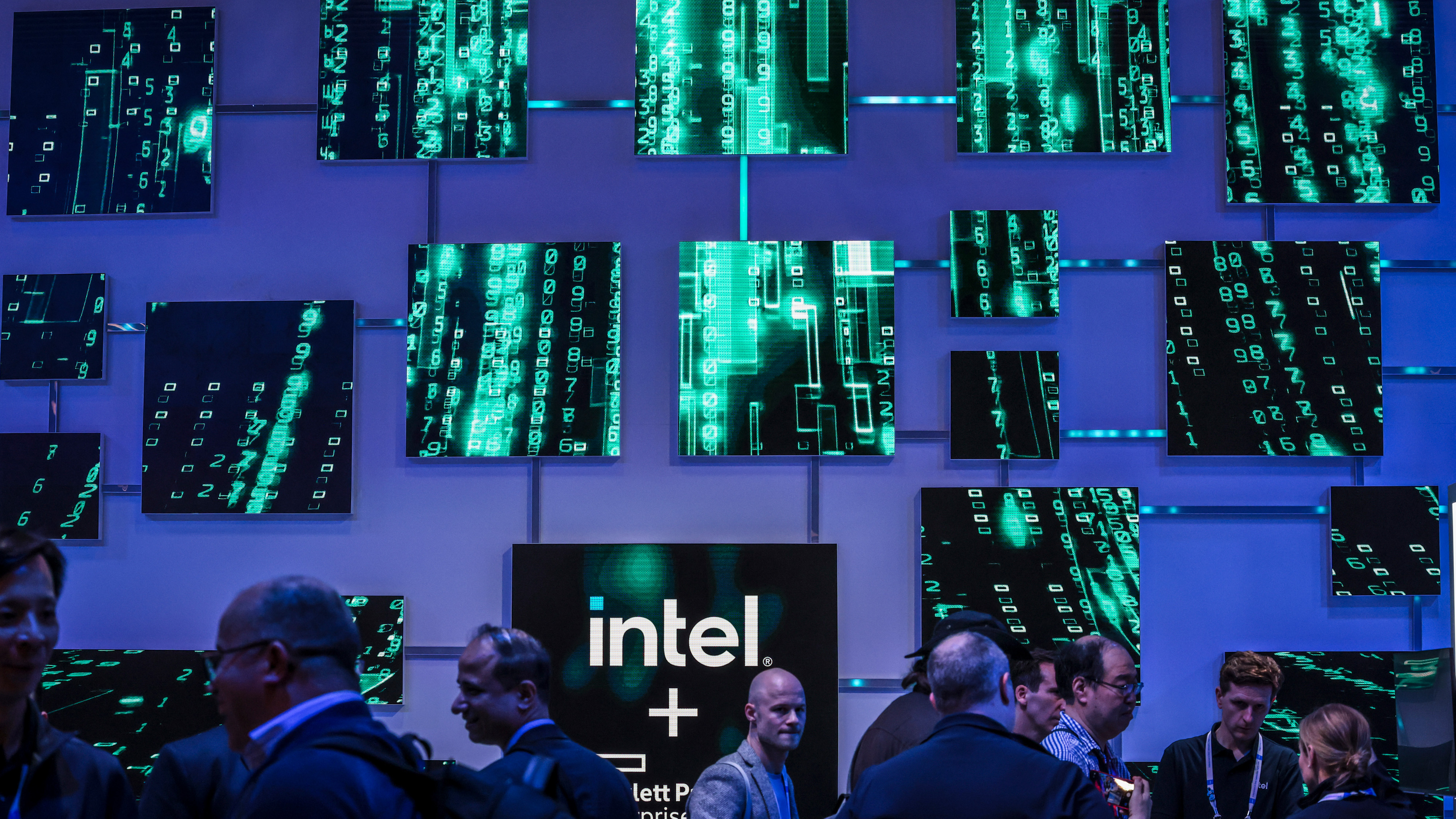 Attendees at the Intel Corp. pavilion at MWC Barcelona 2026 in Barcelona, Spain
