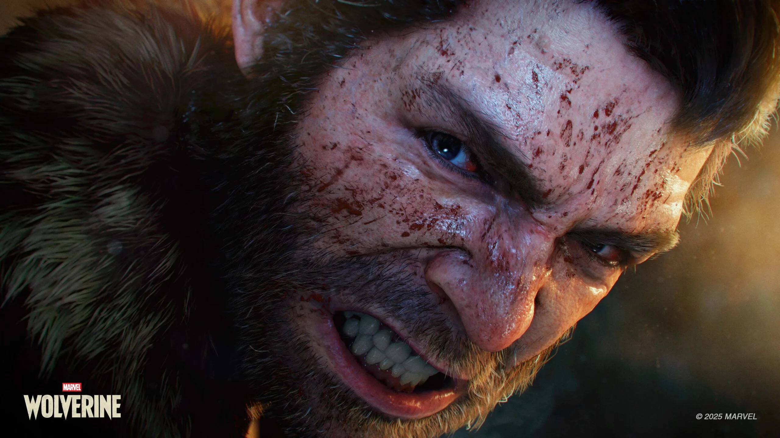 A close up of Wolverine's face as he grits his teeth