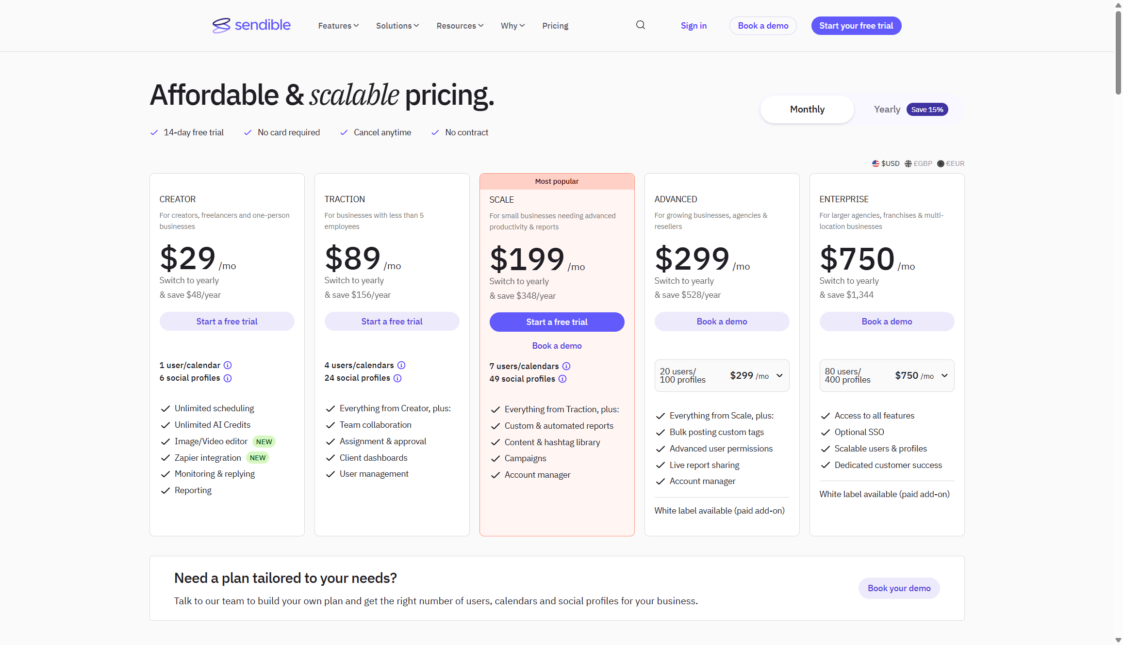 Sendible pricing