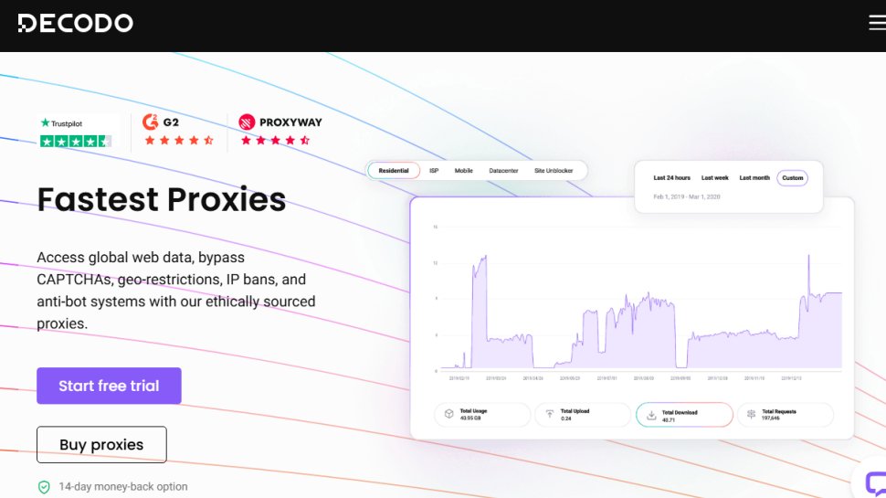 Website screenshot of Decodo, formerly Smartproxy (July, 2025)