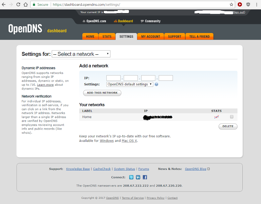 OpenDNS dashboard
