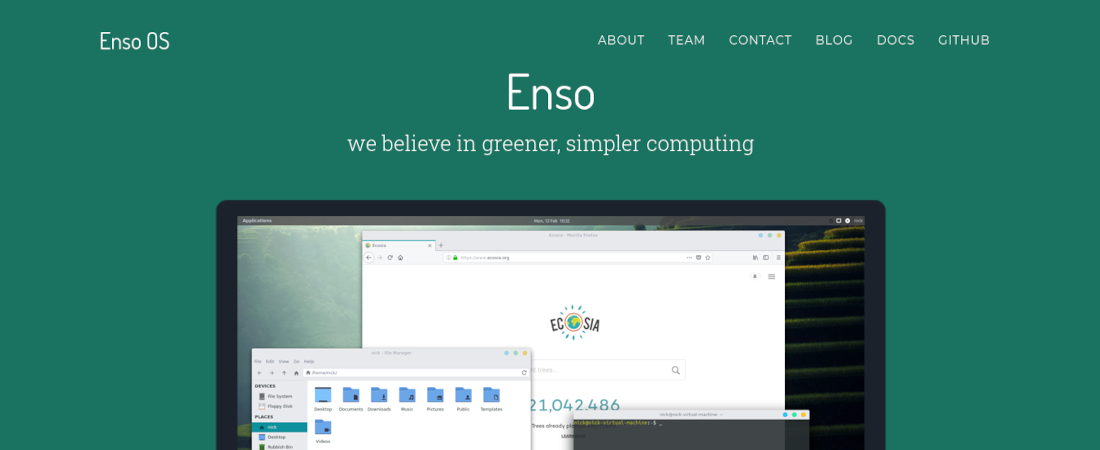 Screenshot of Enso OS' website