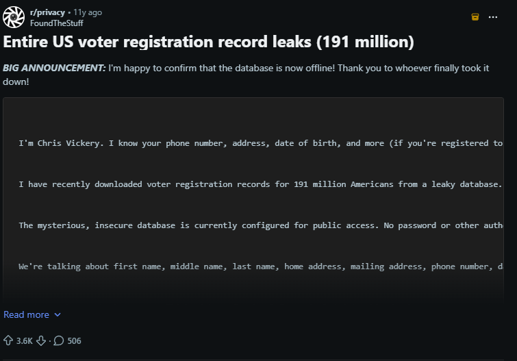 US voter registration leak