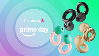 Three pairs of Loop earplugs are arranged in a circled next to white text which reads "Tech Radar Prime Day".