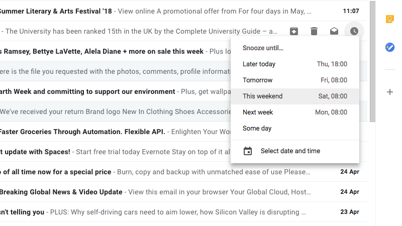 Snooze emails in Gmail