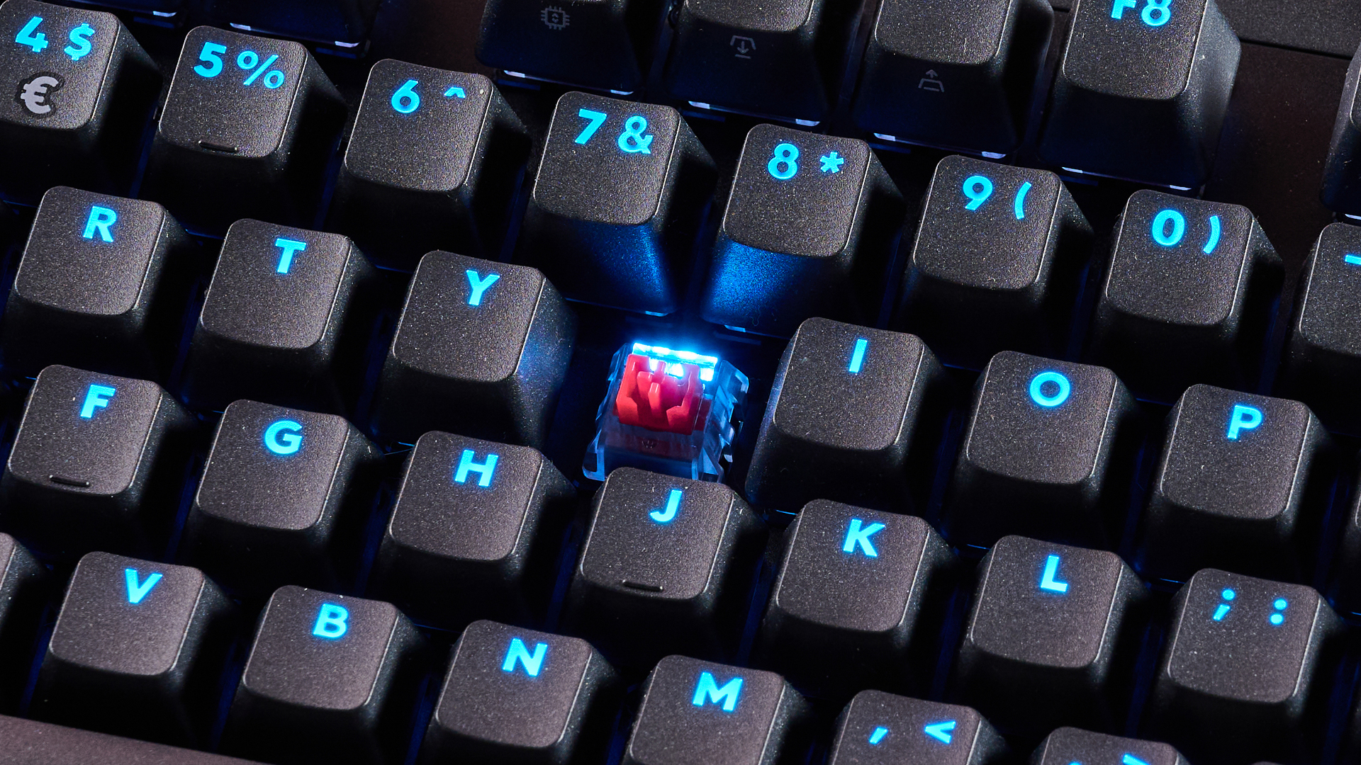 Close-up of switch underneath key on Logitech Pro X TKL Rapid
