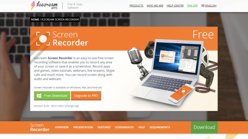 Website screenshot for Icecream Screen Recorder