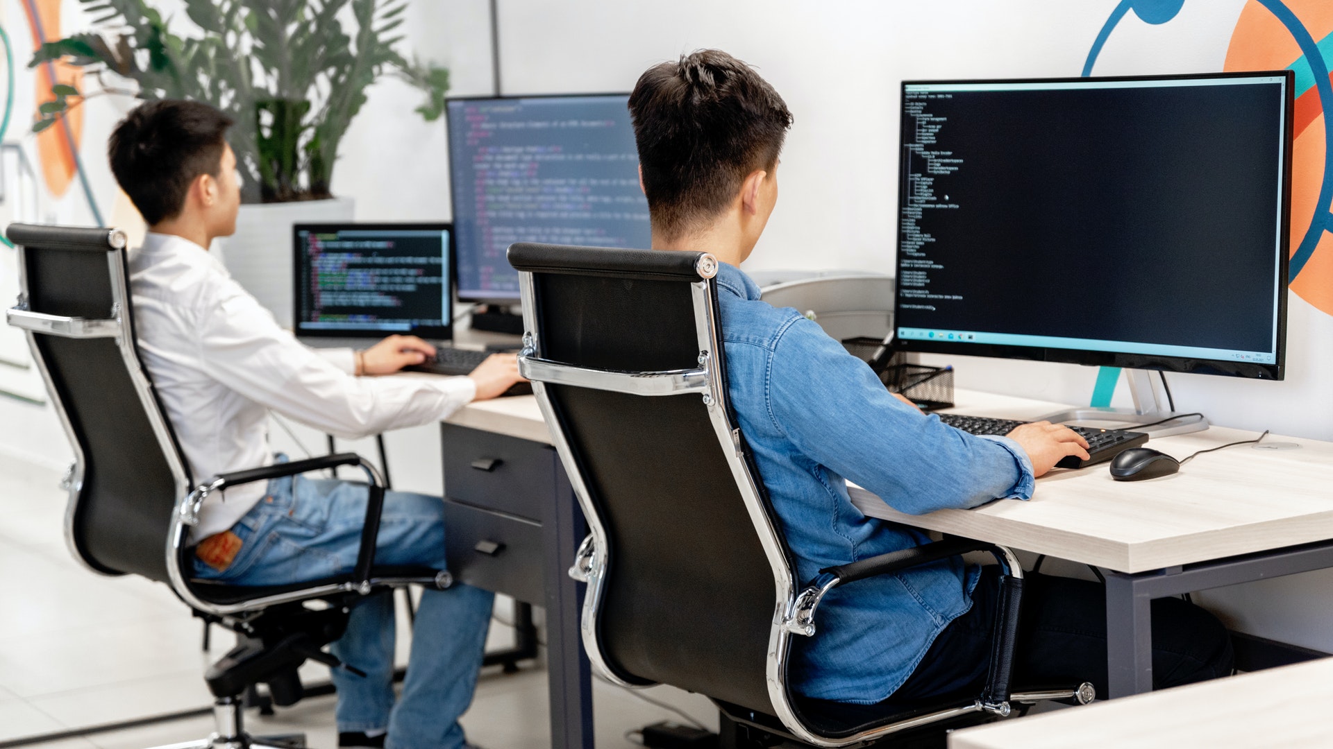 Staff at desks on computers in office