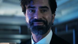 A close up of Hamish Linklater's Cipher smiling in Gen V season 2 episode 4