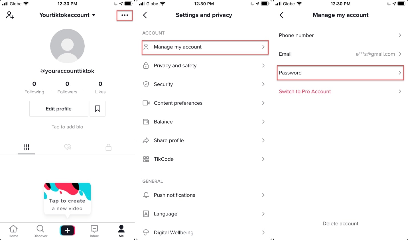 TikTok password