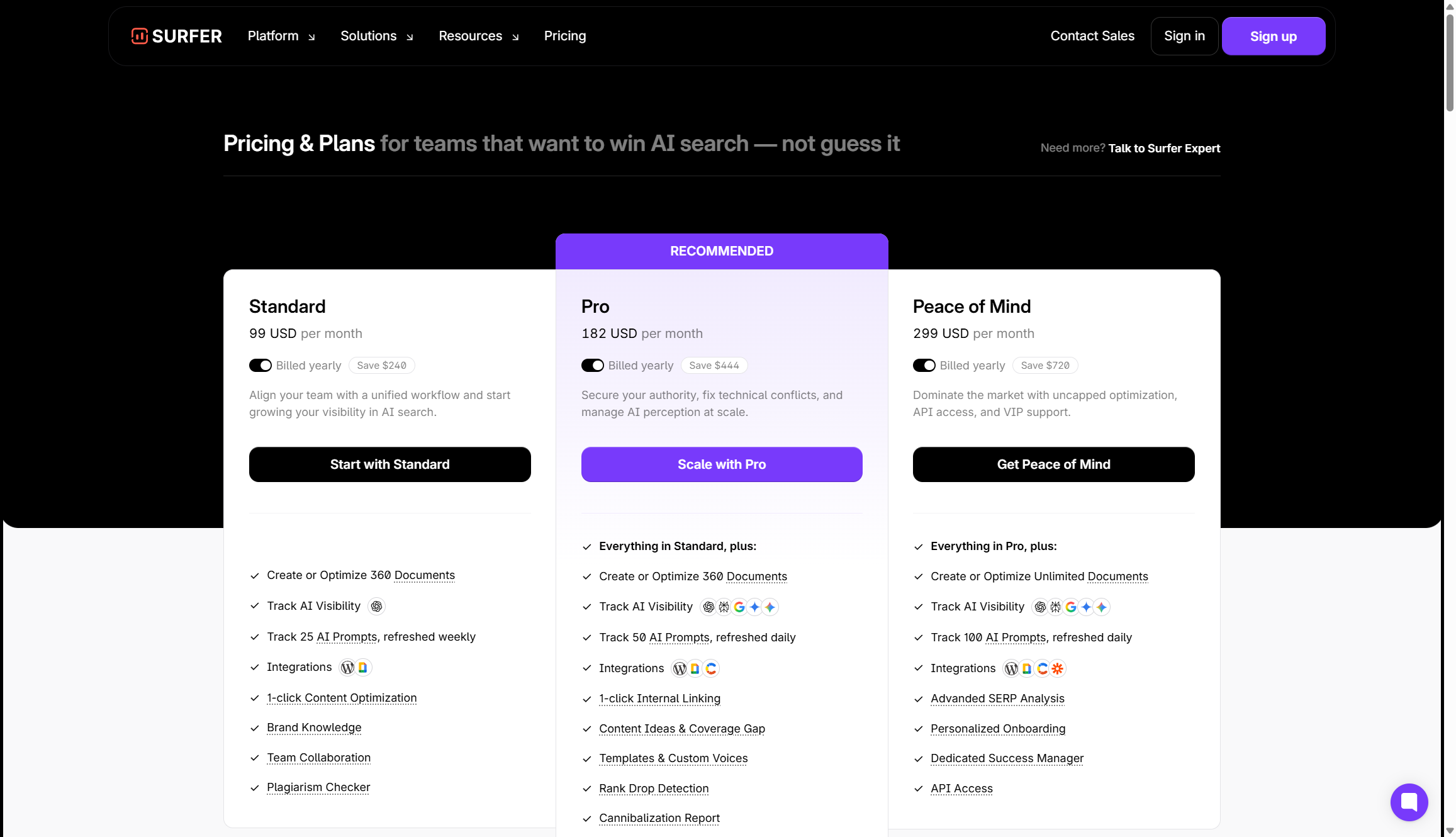 SurferSEO pricing