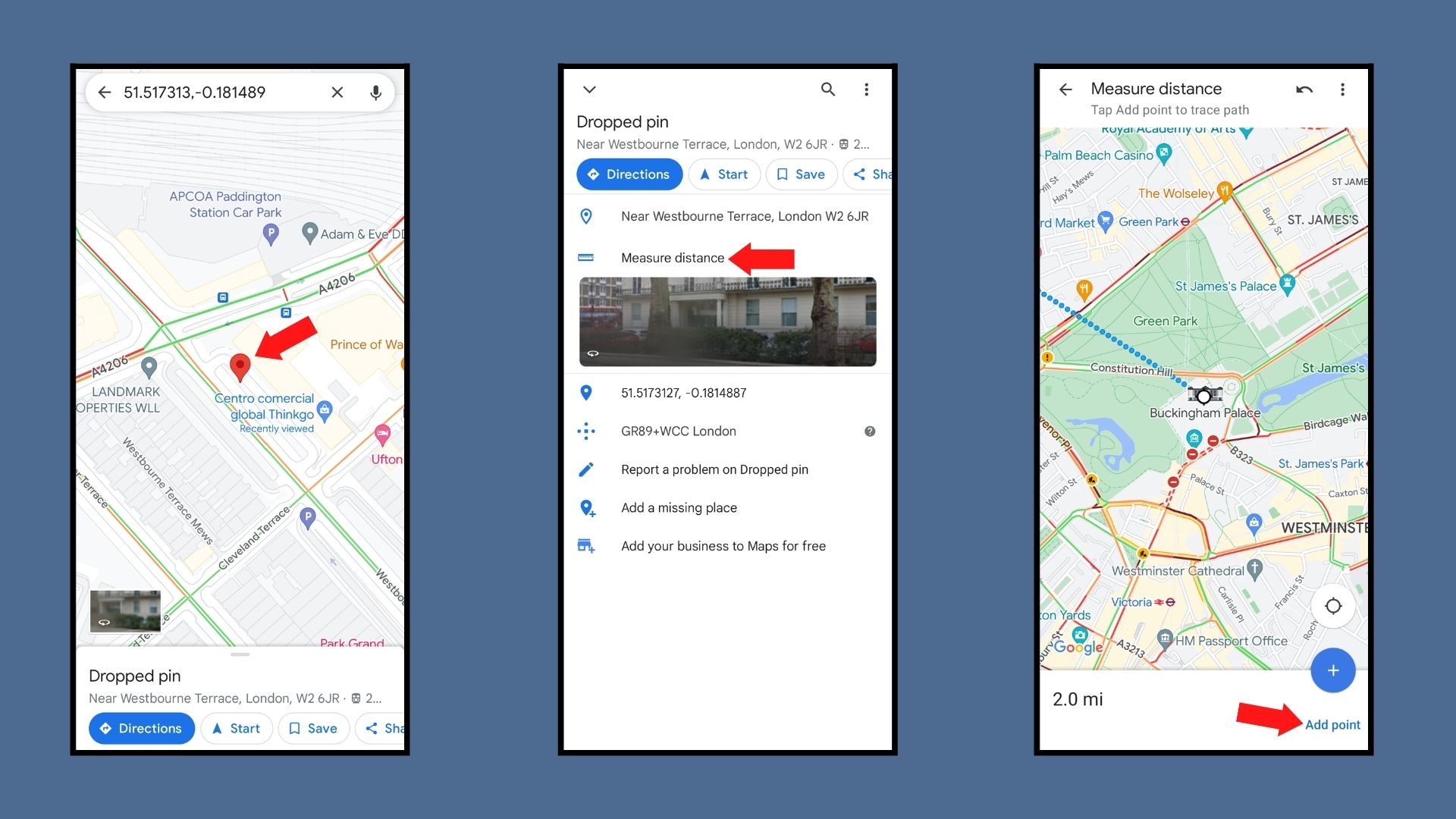 Someone measuring distance on Google Maps using a smartphone