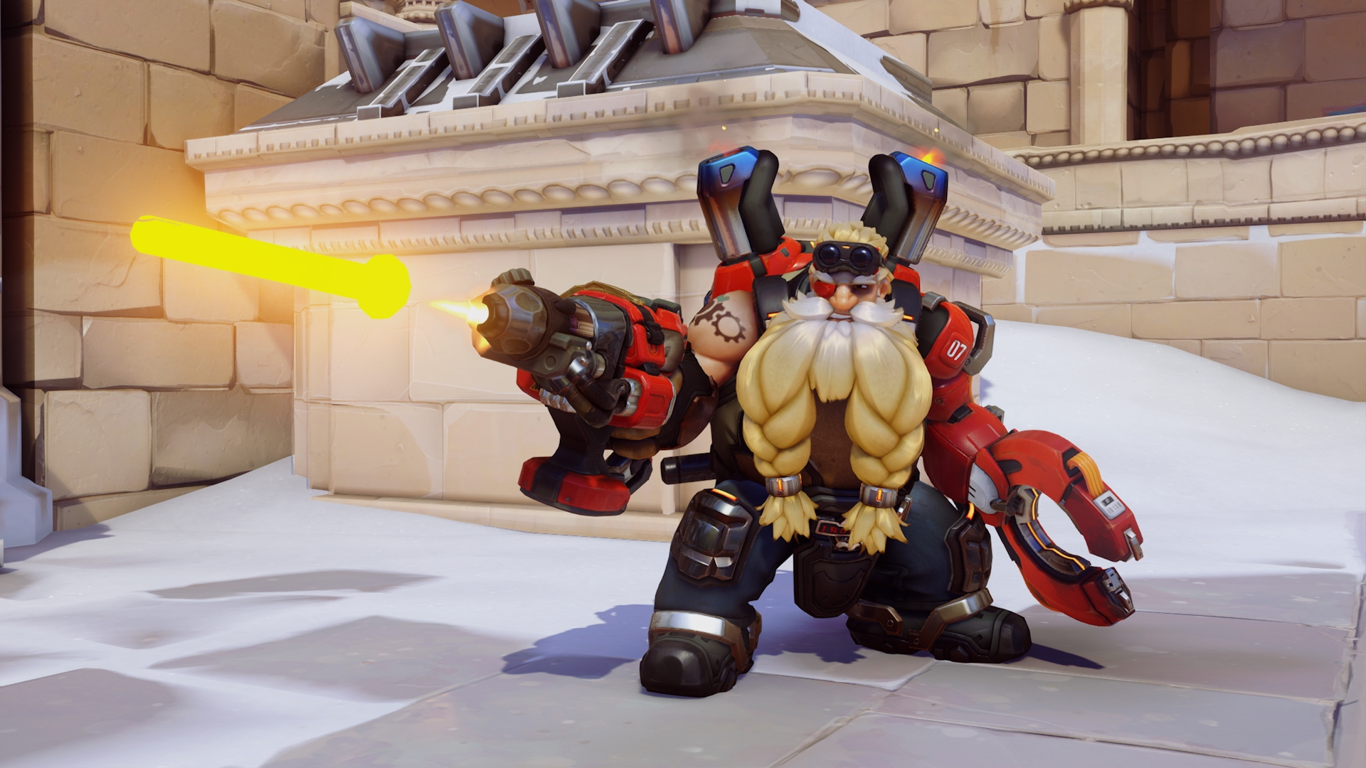 Torbjorn firing his primary weapon