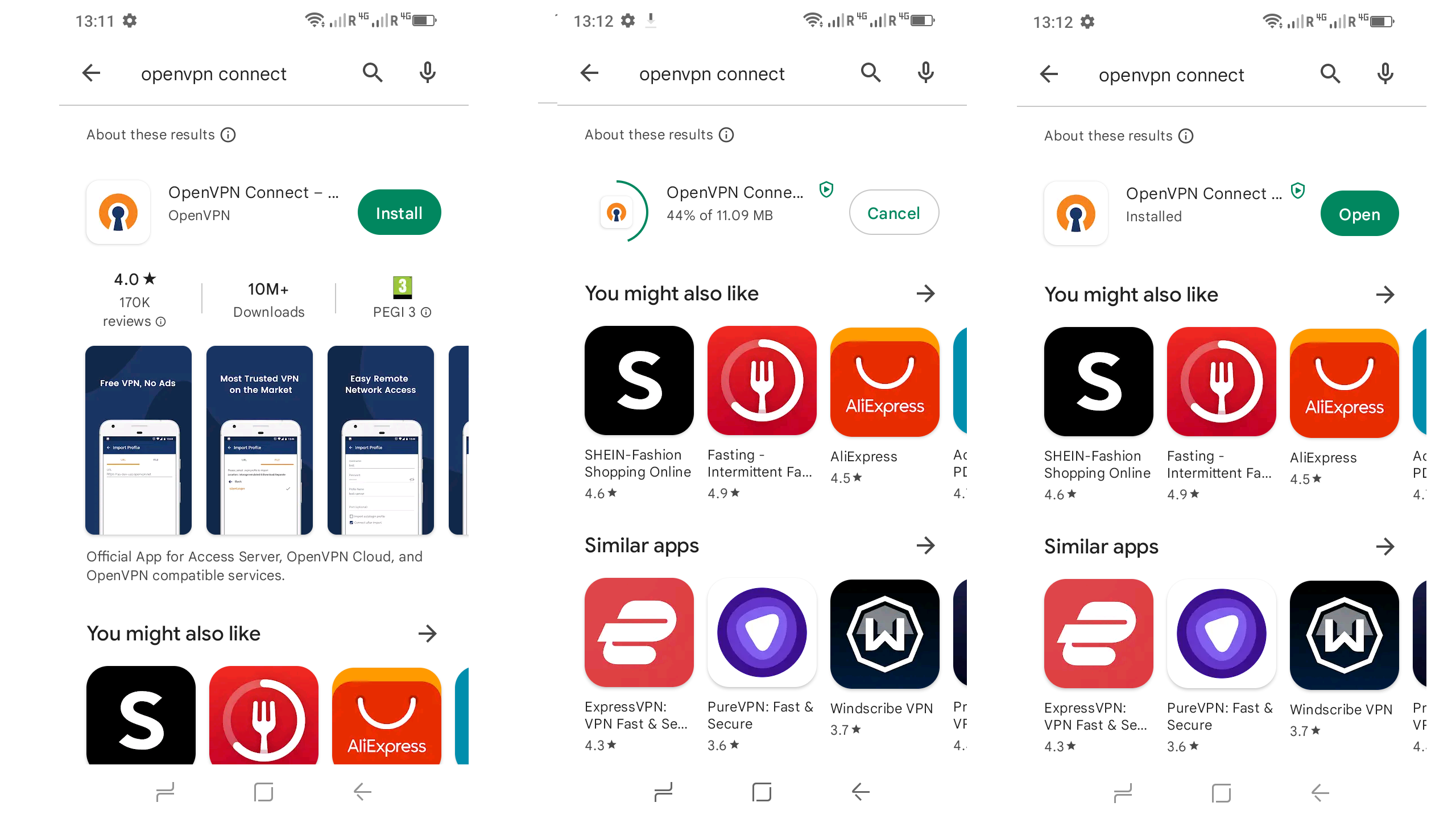 An image of OpenVPN Connect in the Play Store