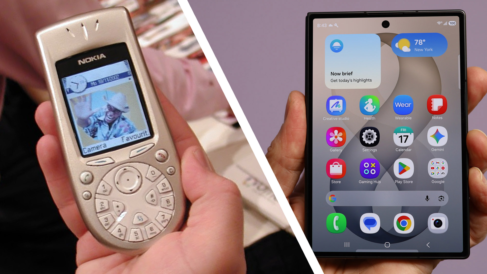 Samsung Galaxy Z Fold 8 and Nokia 3650 phone