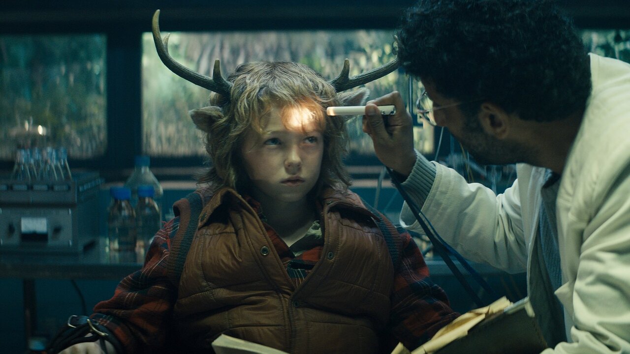 Gus has a light shone on him by Doctor Aditya in Sweet Tooth season 2