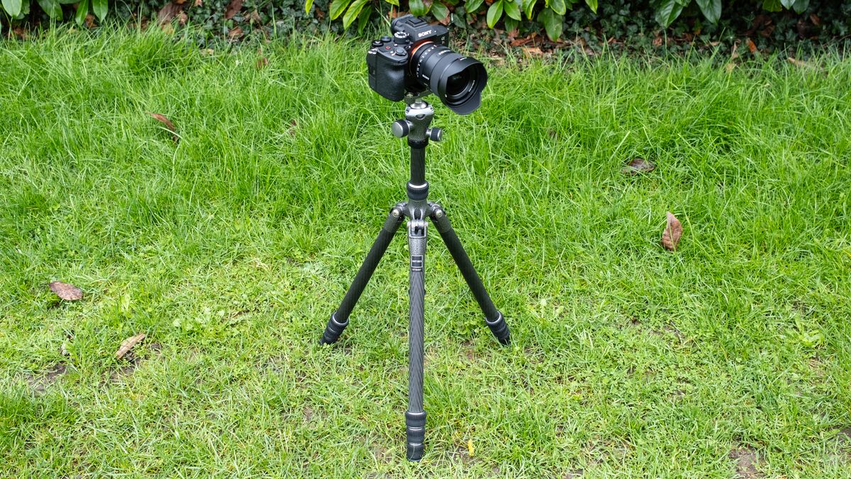 Gitzo tripod Traveler series 1 tripod on grass with camera supportee