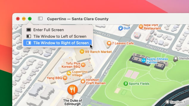 Tiling a window to the right side of the screen in macOS using Split View.