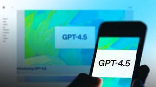 The logo of GPT-4.5 is displayed on a smartphone screen.