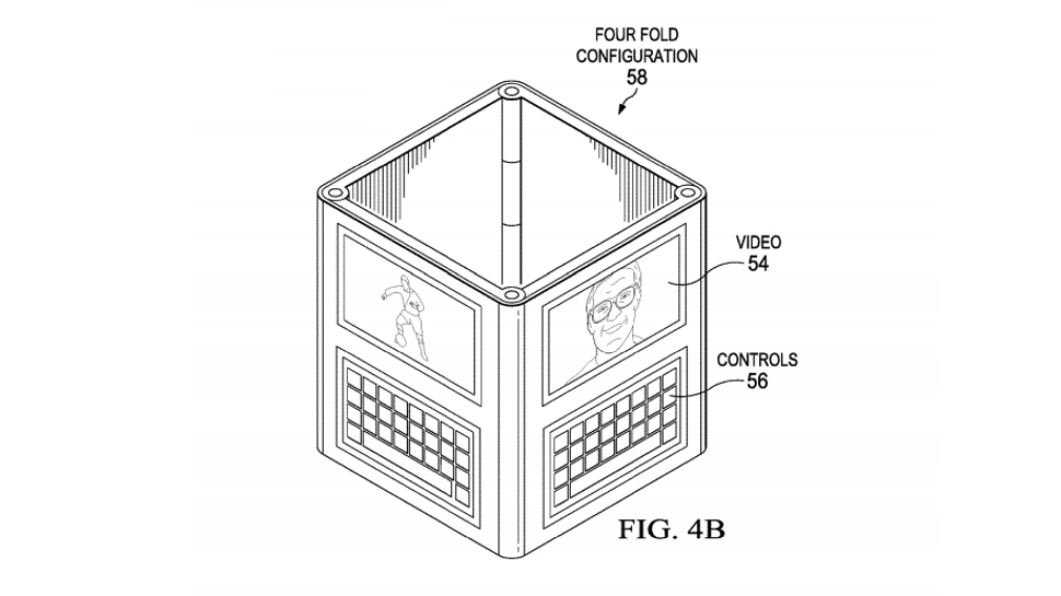 Dell&amp;rsquo;s concept for a four-display device in a videoconferencing configuration (Image Credit: USPTO)