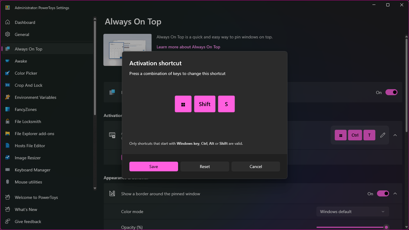 How to use the Always On Top module of PowerToys
