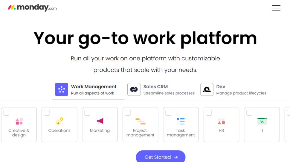 Website screenshot for Monday.com