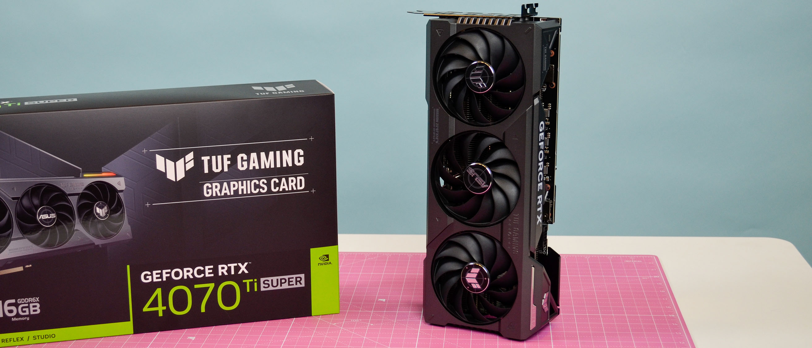 An Nvidia GeForce RTX 4070 Ti Super sitting on a desk
