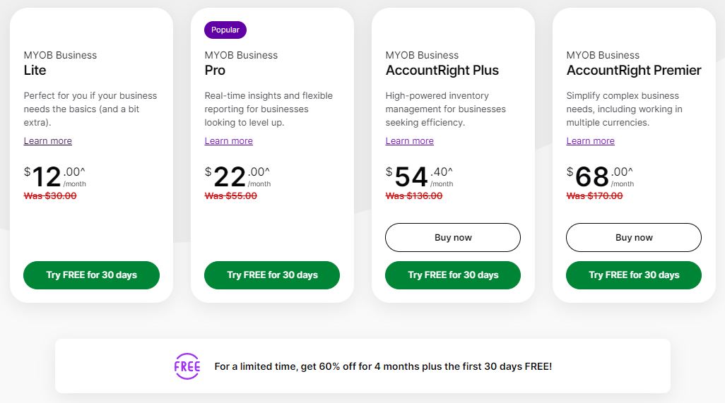 MYOB pricing and subscription costs