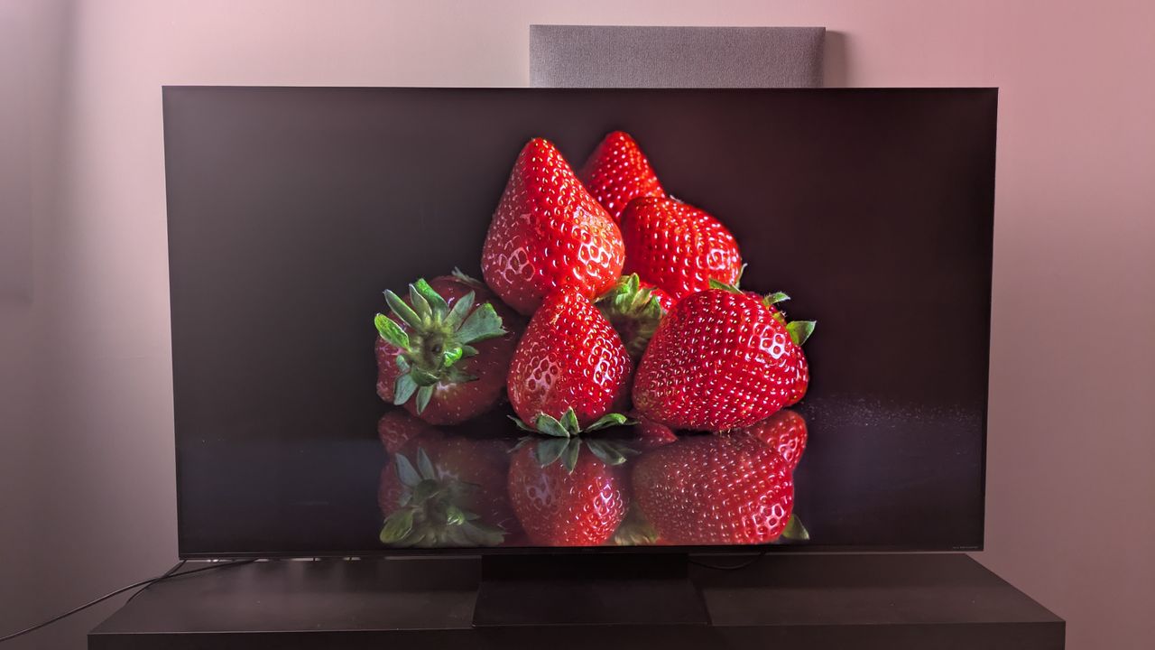 TCL C7K displaying strawberries on screen