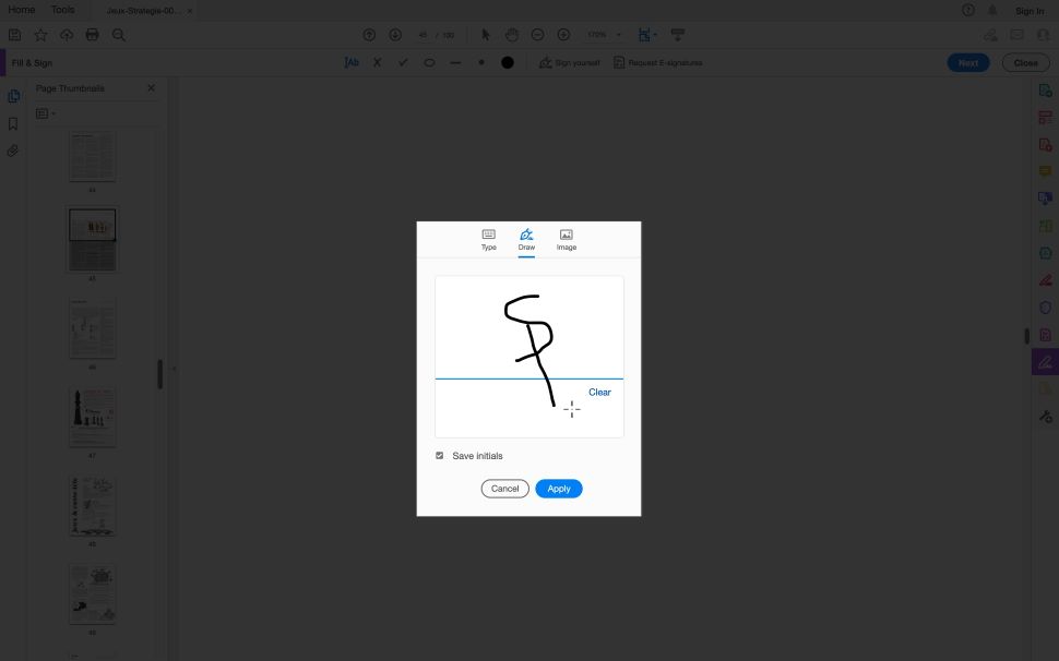 Adobe Acrobat Reader DC eSign function in action