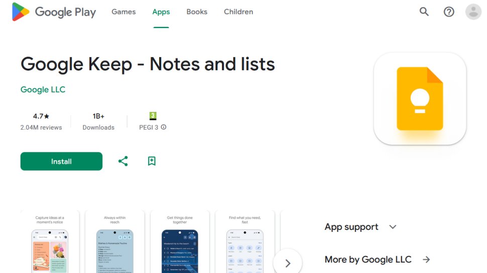 Google Keep website screenshot (January 2026).