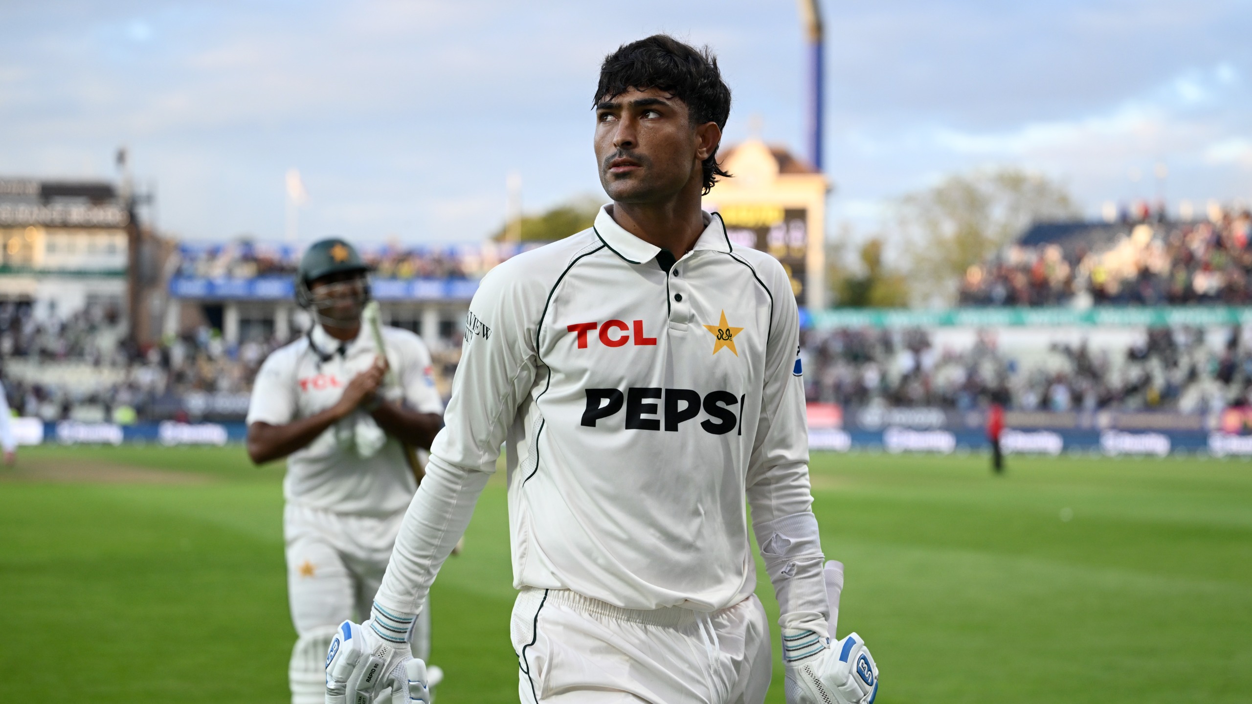 Razaullah of Pakistan leaves the field after being stumped by Jordan Cox of England for 81 runs during day three of the 3rd Rothesay Test Match between England and Pakistan