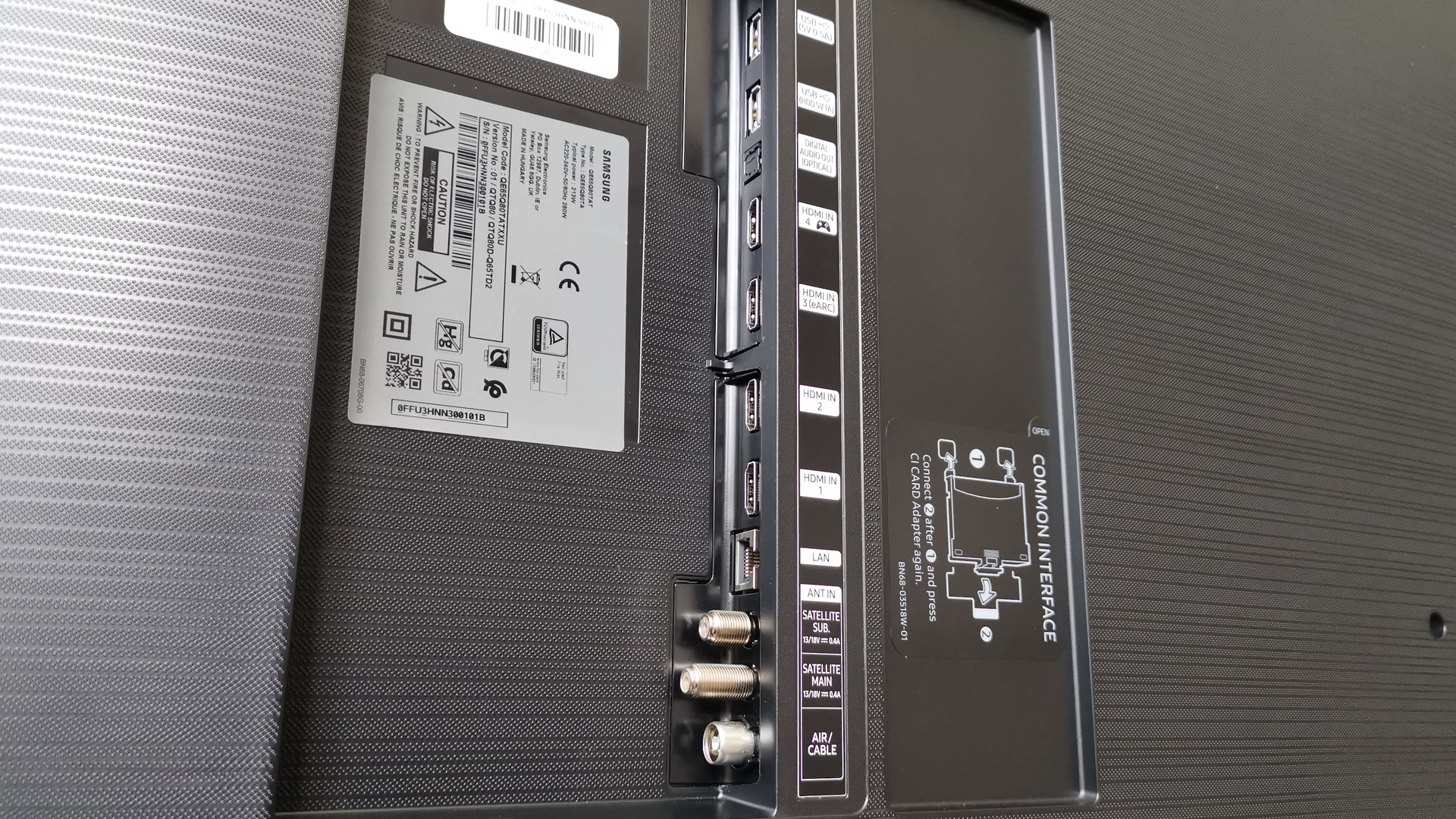 The ports on the back of the Samsung Q80T QLED TV