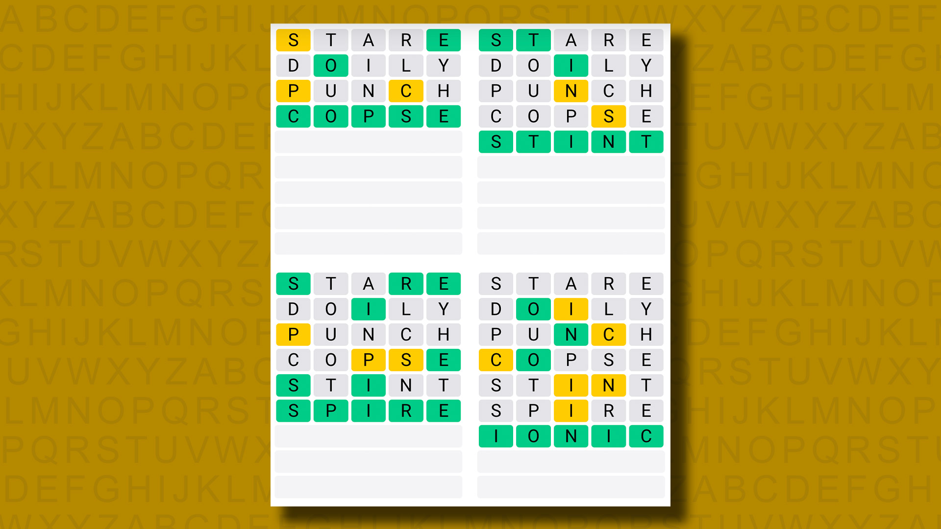 Quordle answers for game 851 on a yellow background