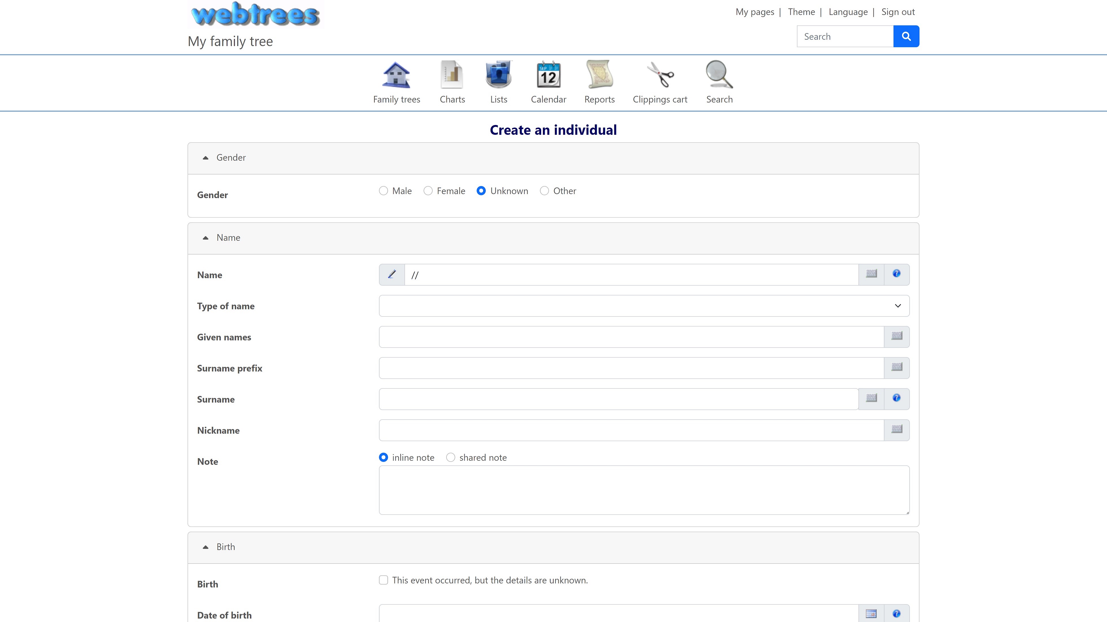 Individual Profile Addition Page