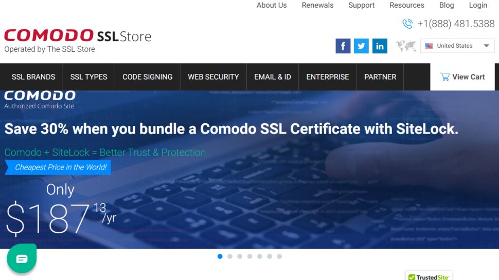 Website screenshot for Comodo SSL.