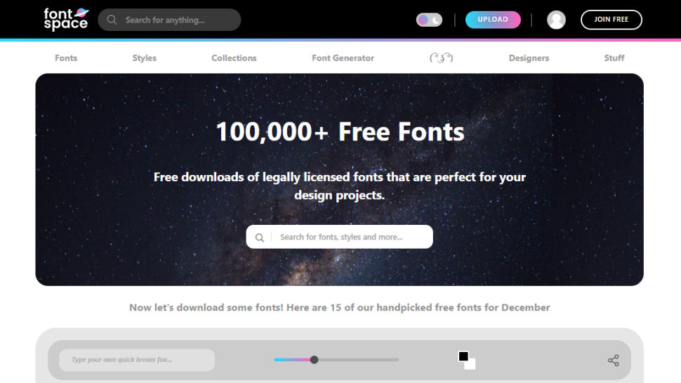 Website screenshot for FontSpace