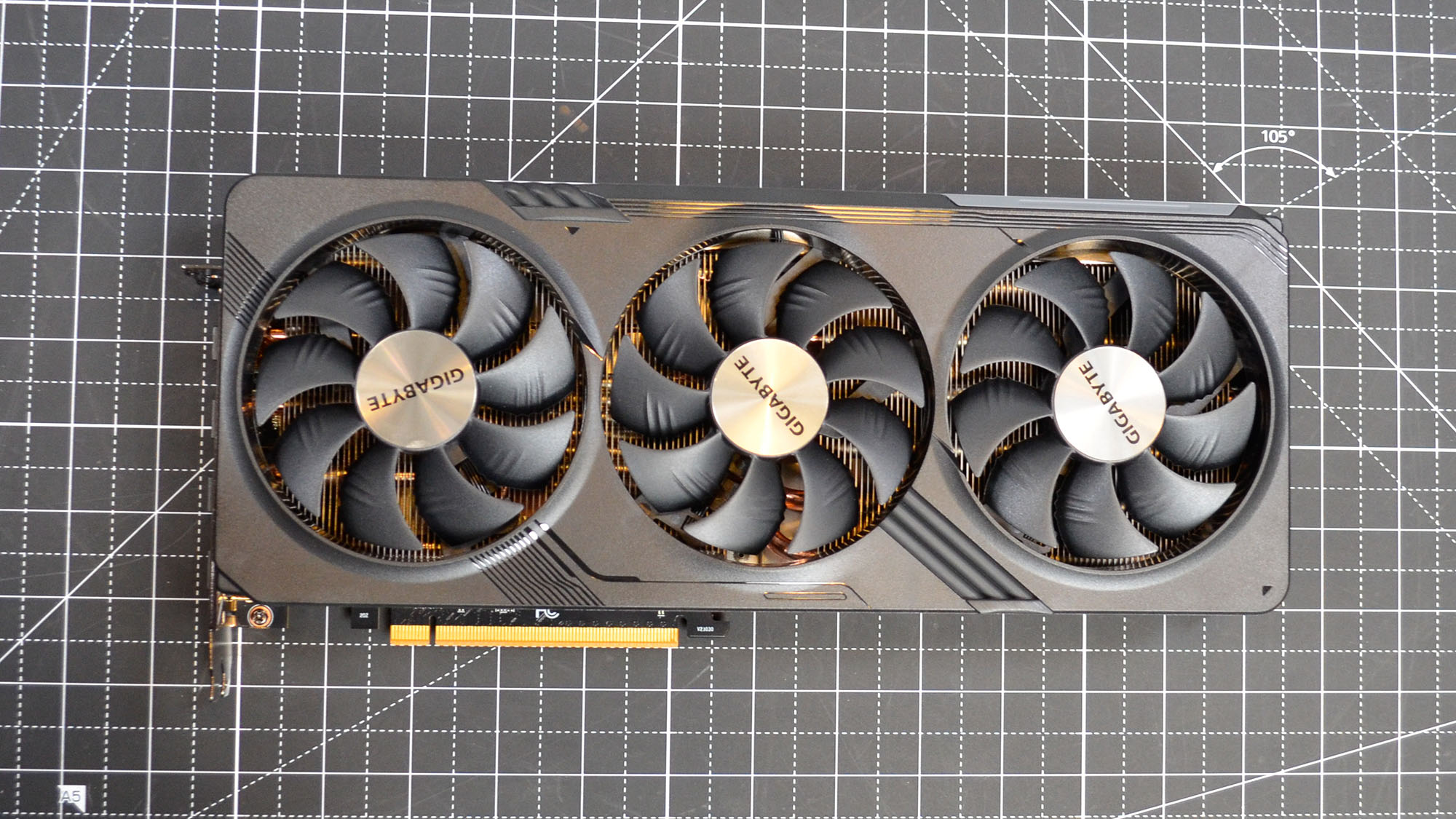 A Gigabyte Radeon RX 7700 XT Gaming OC on a desk