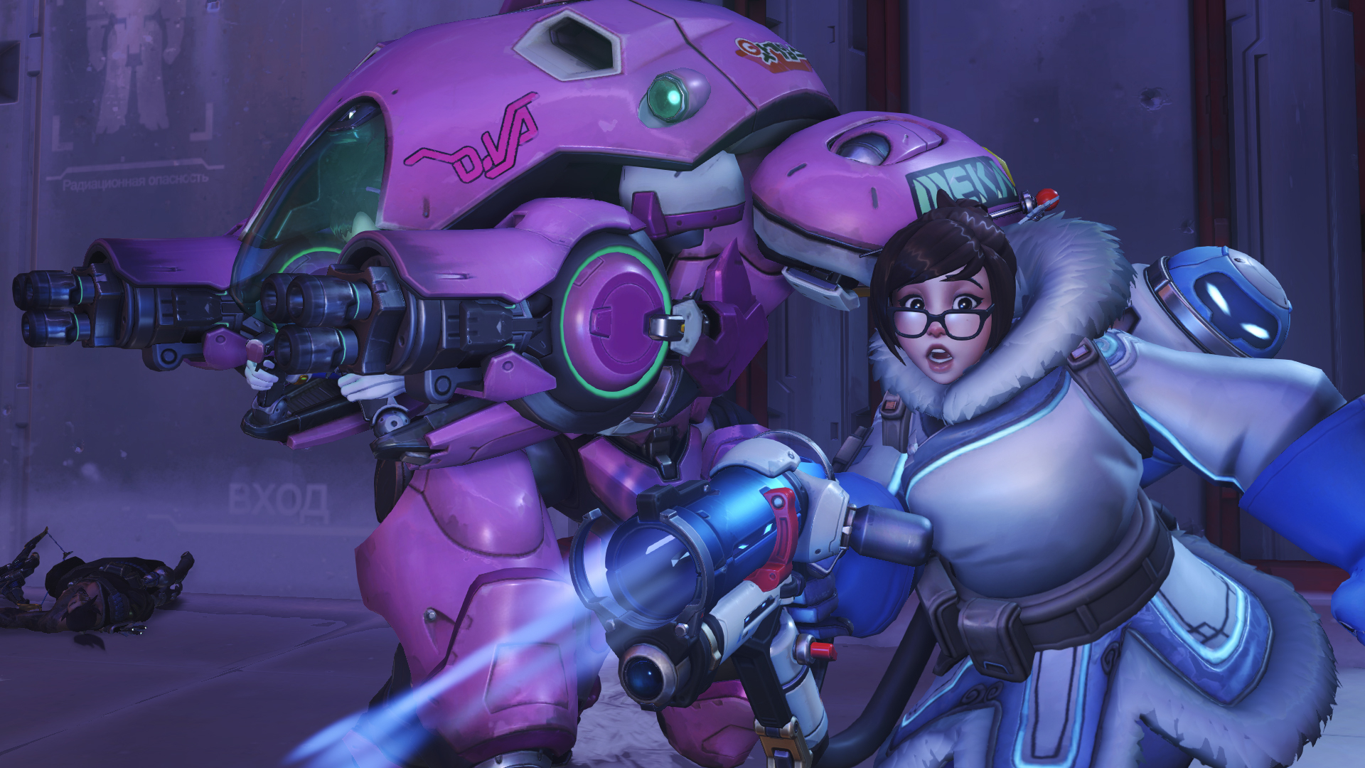 Overwatch 2 Mei fighting with D.Va
