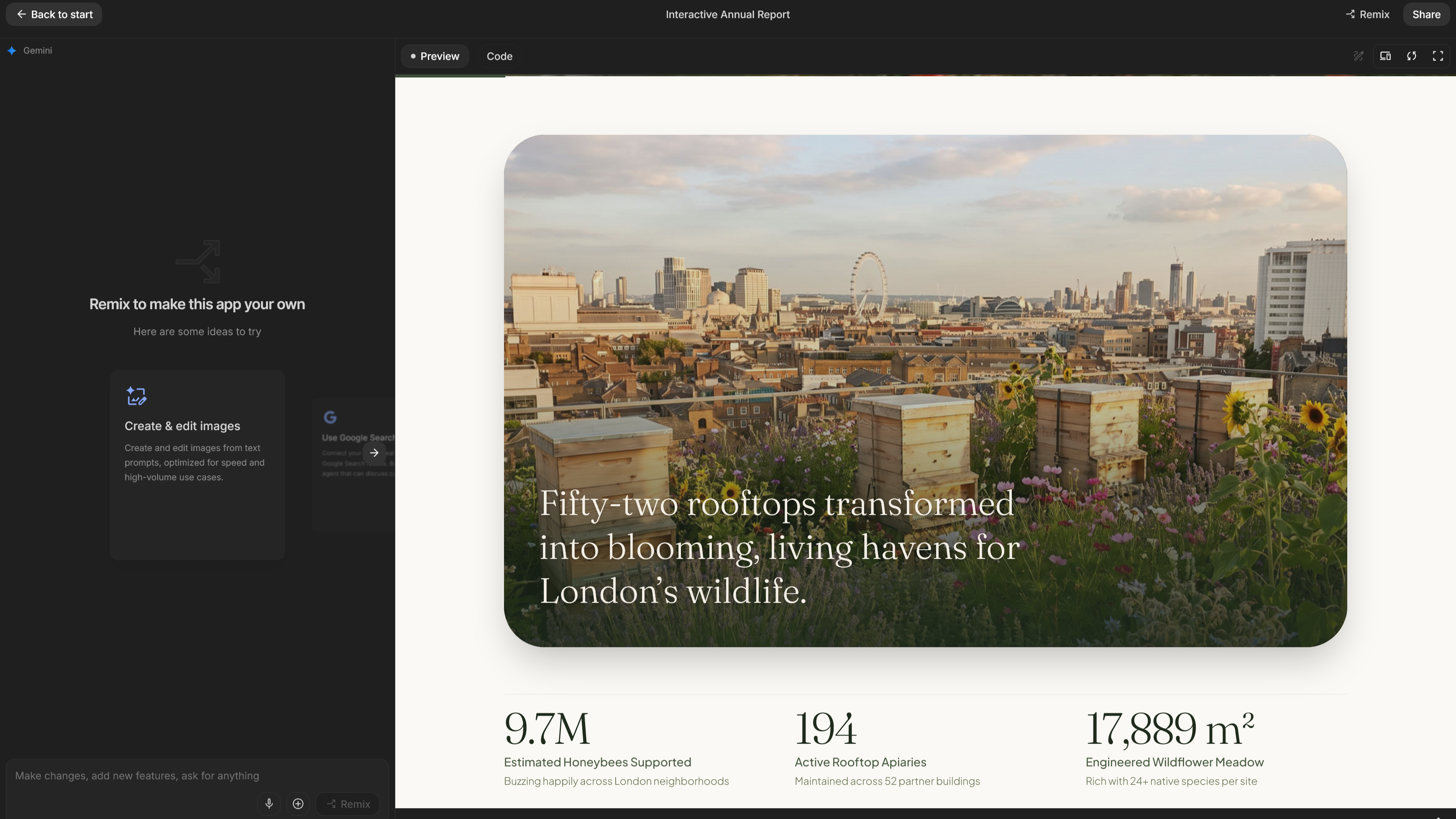 The Remix feature on Google AI Studio in action