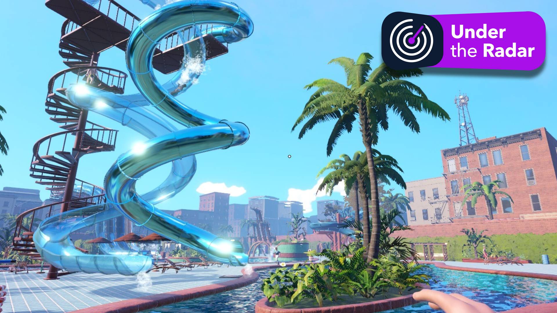 A Waterpark Simulator screenshot with a Under the Radar badge.