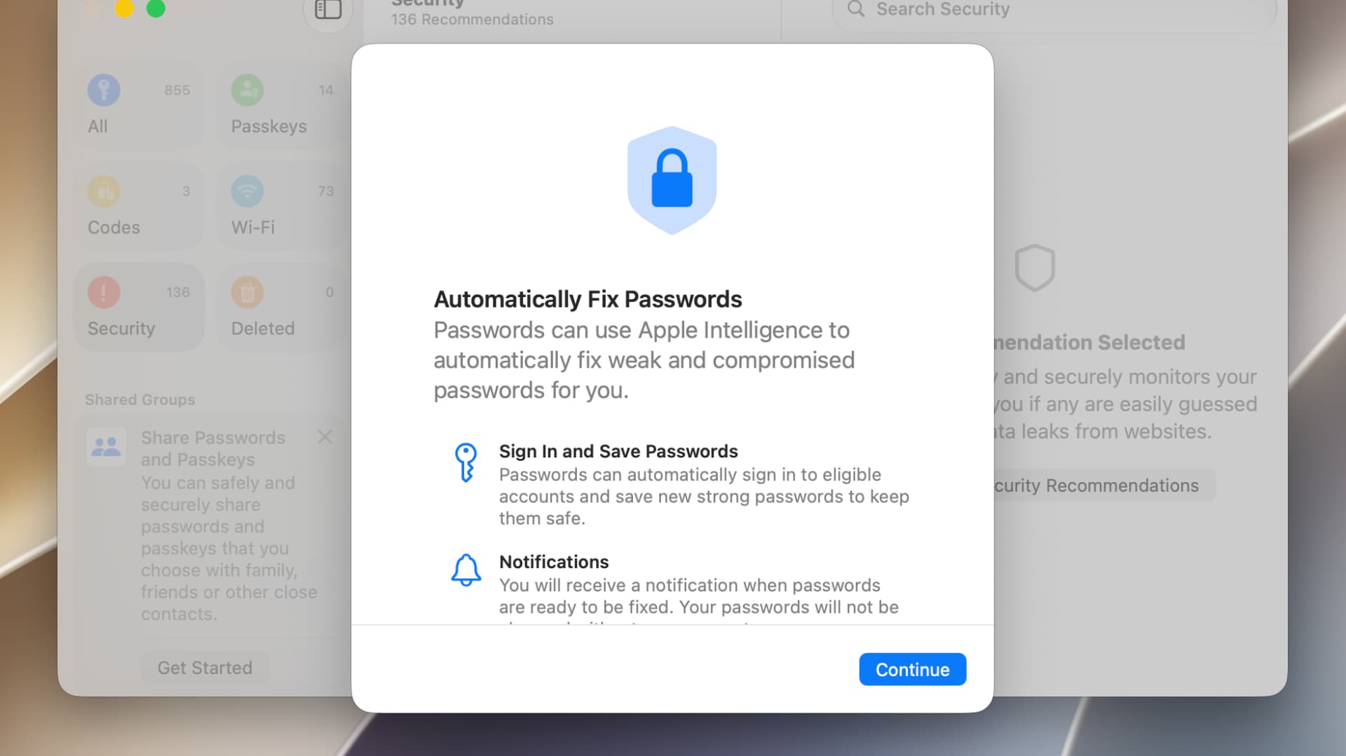Fixing weak passwords in the Passwords app in macOS 27 Golden Gate.