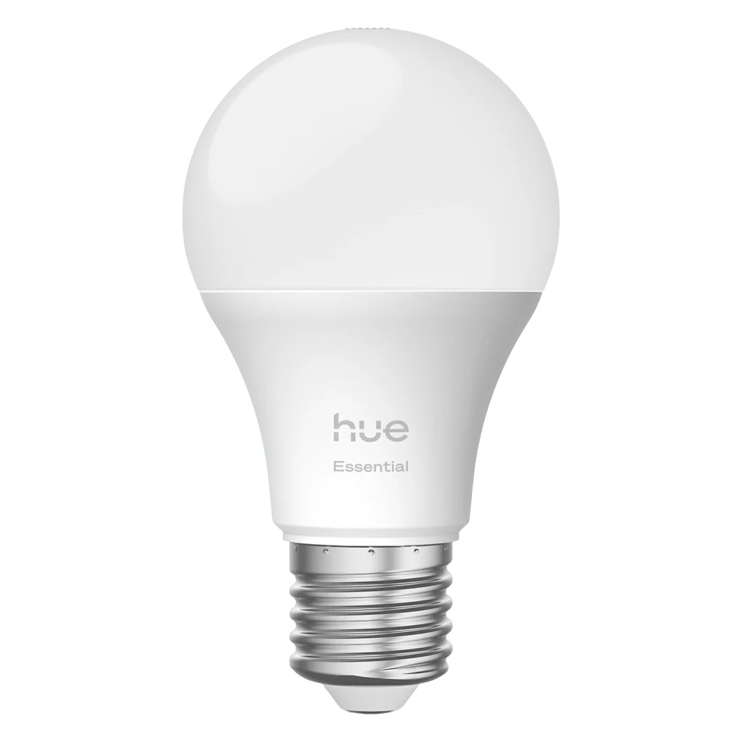 An image of a Philips Hue Essential light bulb on a white background
