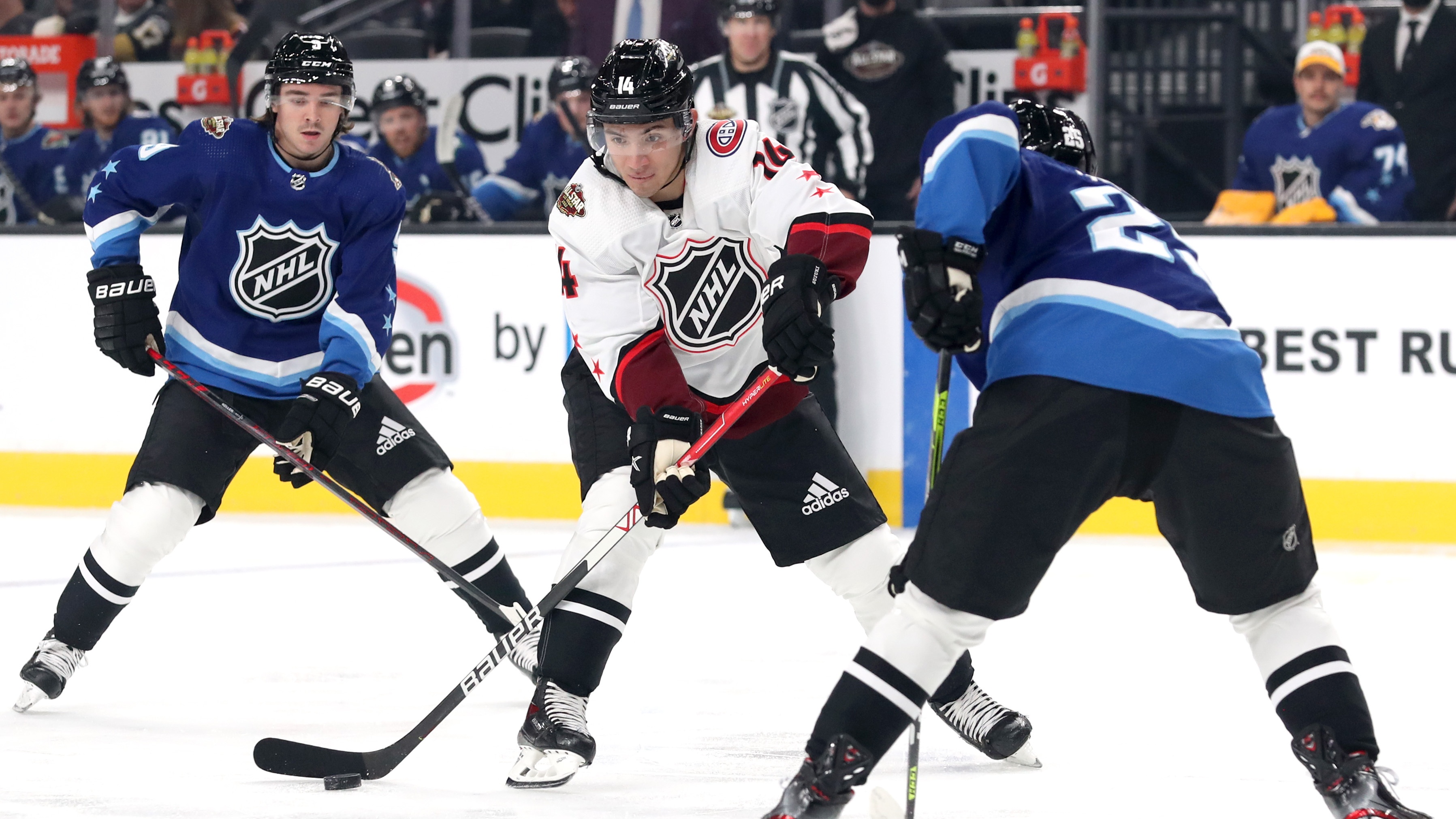 Nick Suzuki of Montreal Canadiens passes the puck during last year's NHL All-Star game.