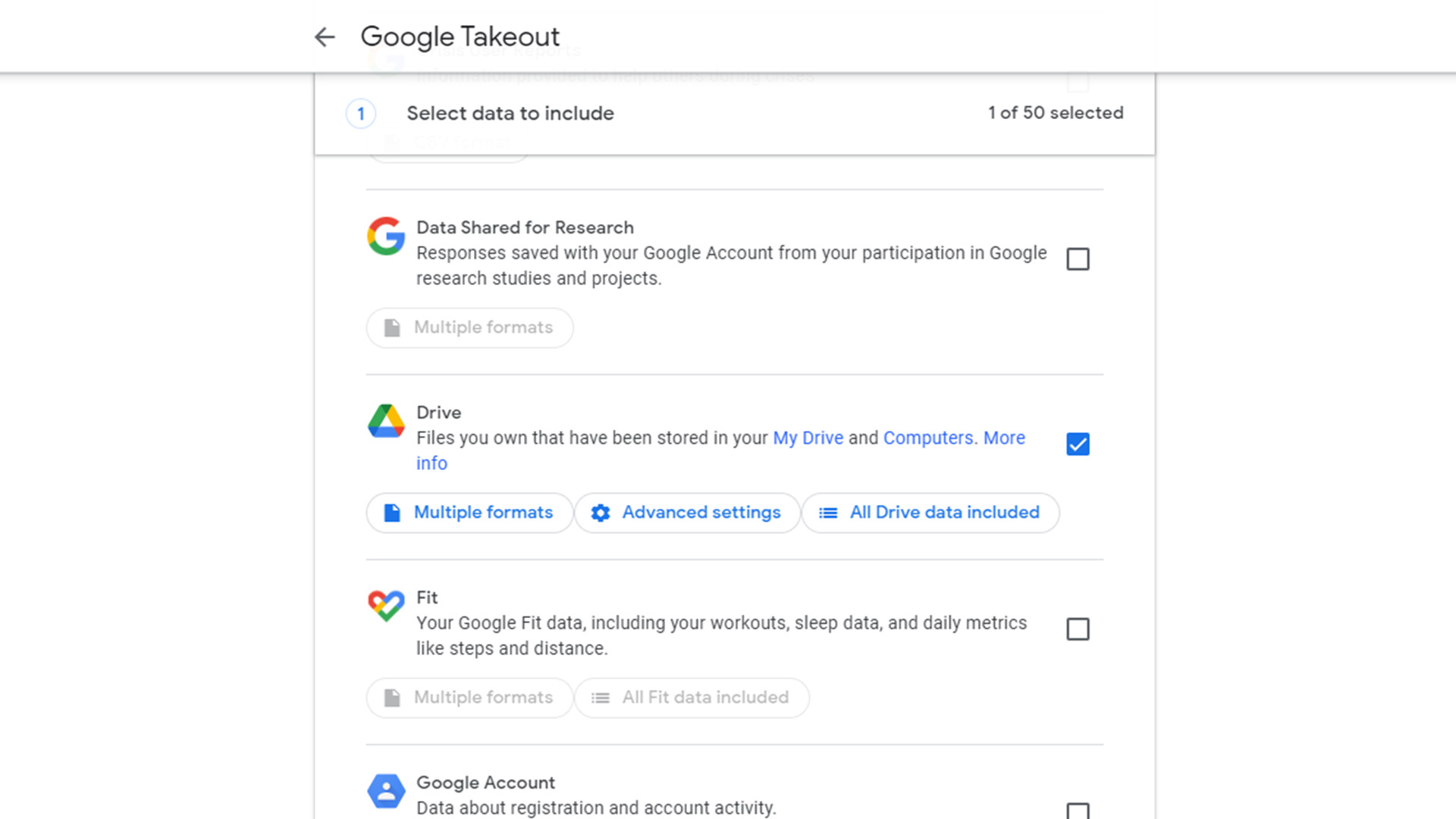 Google Takeout - saving files