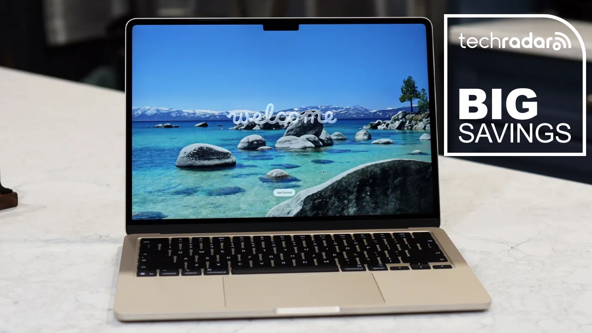 The Apple MacBook Air 13-inch (M5) under our review, next to a TechRadar badge that reads 'Big Savings'