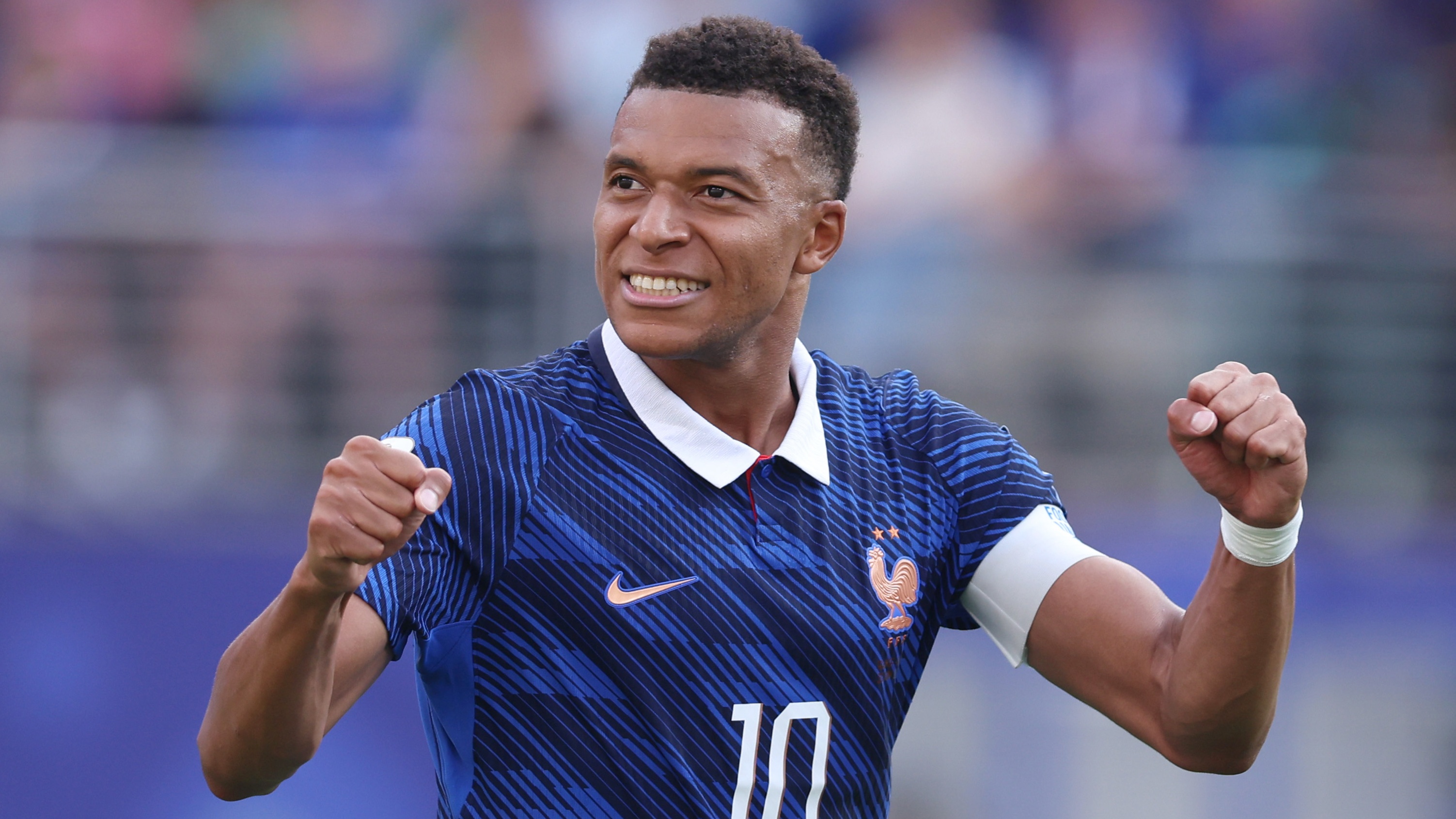 Kylian Mbappe of France celebrates his goal to make it 3-0 in the FIFA World Cup 2026 Last 32 match against Sweden at New York New Jersey Stadium on June 30, 2026 in East Rutherford, New Jersey