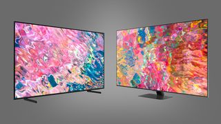 Samsung Q60B and Q80B TVs on grey background