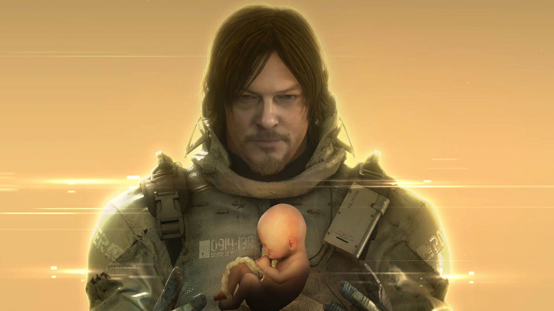 An animated man cradles an unborn baby
