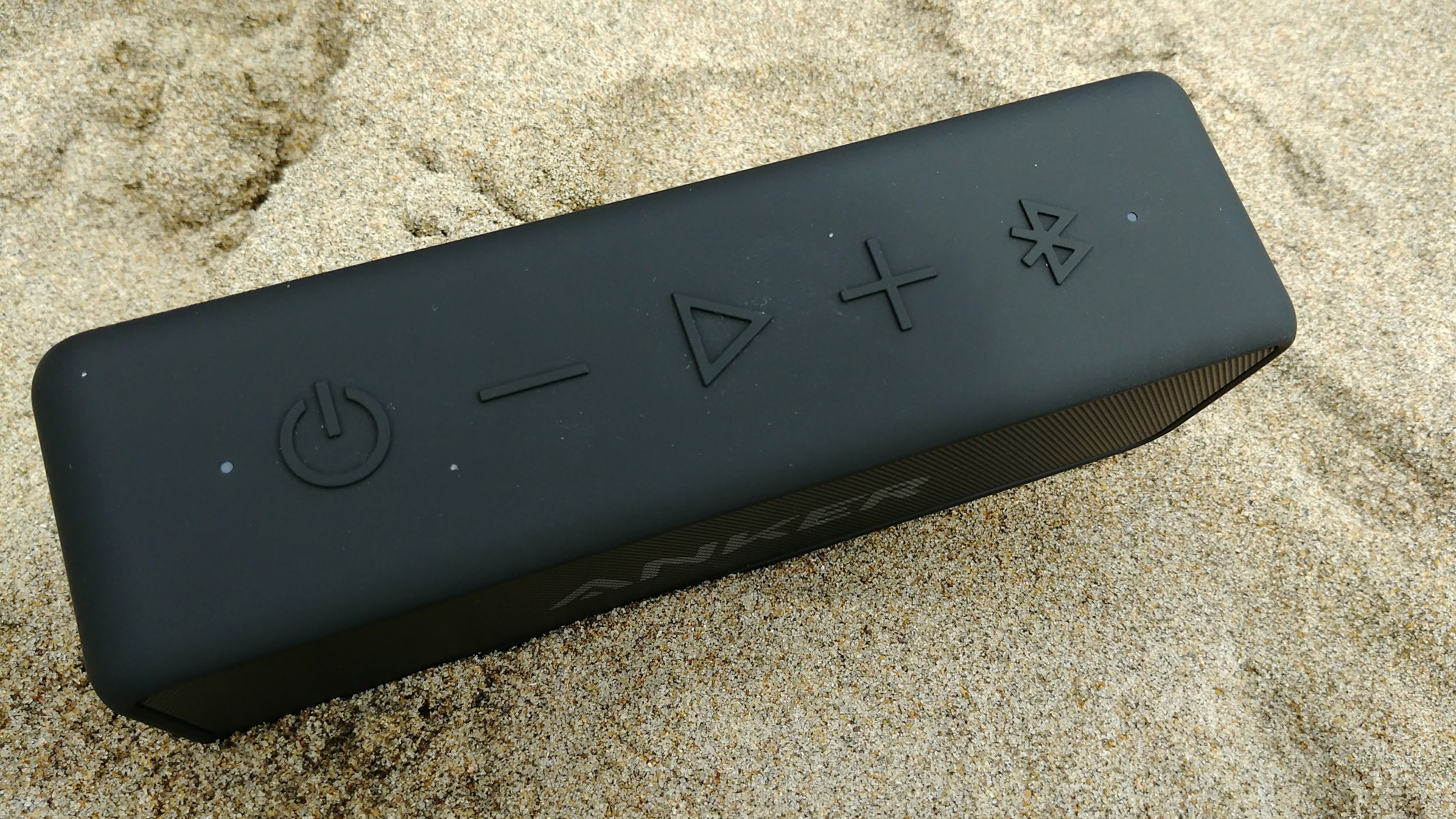 Anker SoundCore 2 speak on rock viewed from above